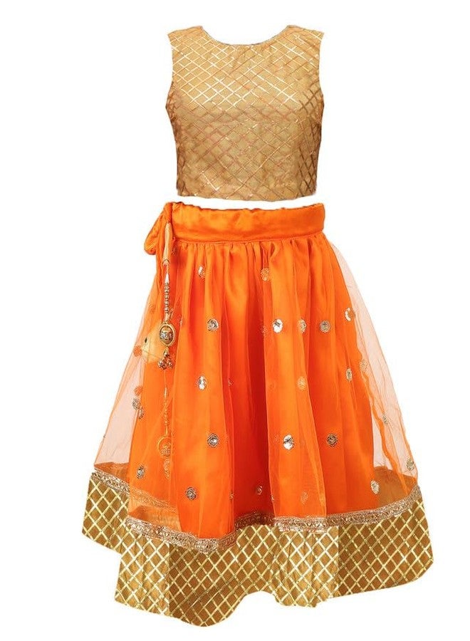 HIBA CREATIONS Baby Girl Orange and golden gotapatti lehenga choli 4-5 Years - Image 1