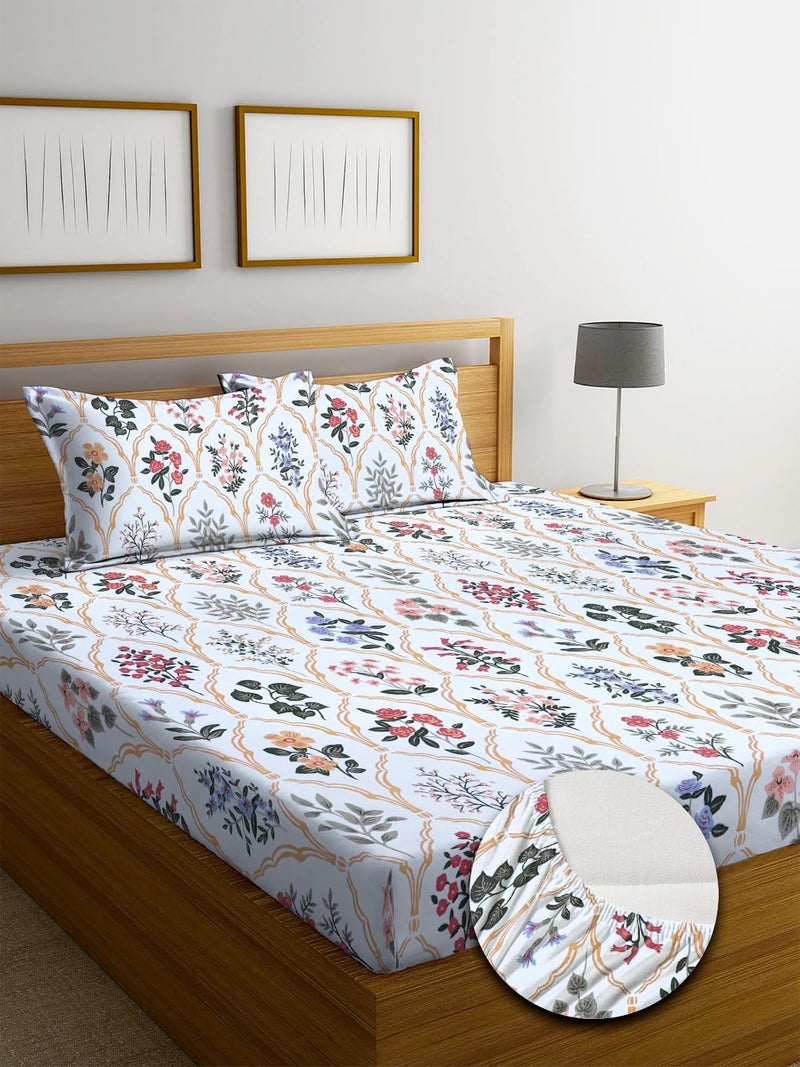 TARAIN COLLECTION Cotton Elastic Fitted Bedsheet with 2 Pillow Covers 18x28 InchesBedsheet Size - 72x78+10 inches (White Flower) - Image 4