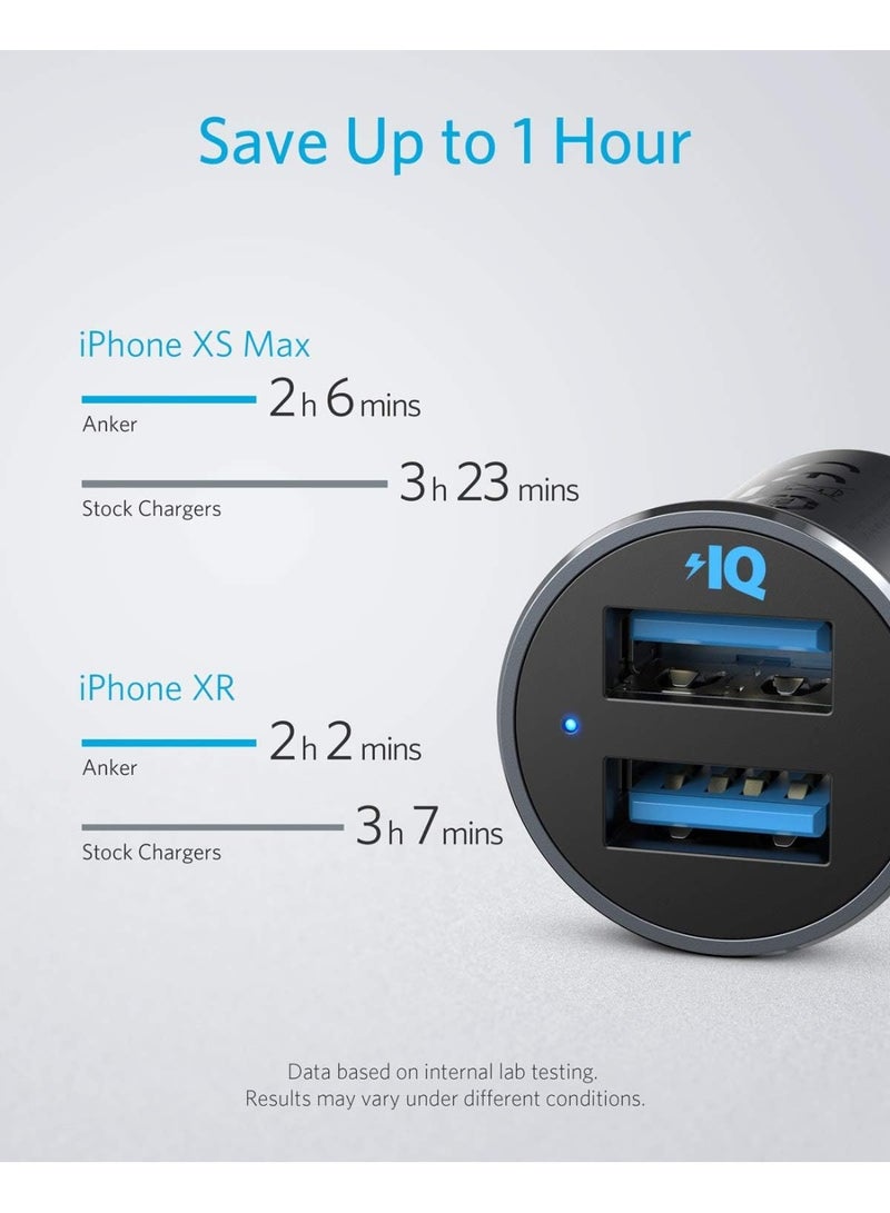 Anker Anker 320 Car Charger (24W II), Mini Aluminum Alloy Dual USB with Blue LED for iPhone16 15 14 13 12 Series, iPad Pro/Air 2/Mini, Galaxy and More - Not Compatible with Quick Charge (Black)  - Image 5