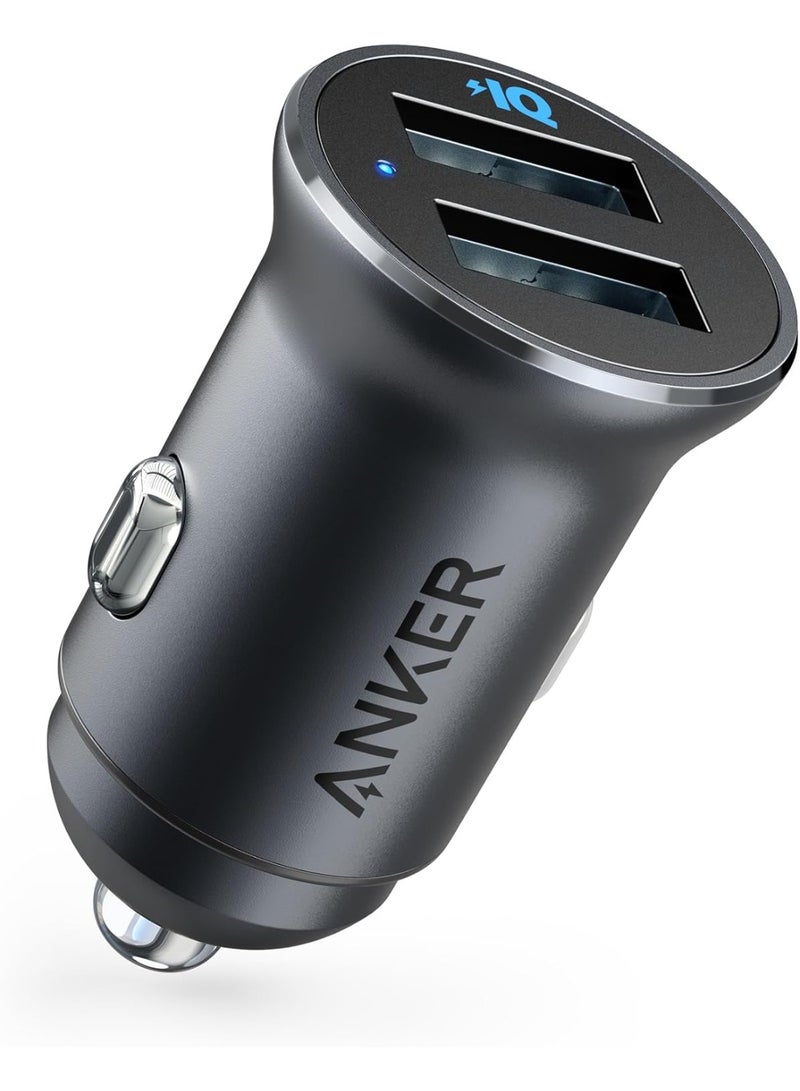 Anker Anker 320 Car Charger (24W II), Mini Aluminum Alloy Dual USB with Blue LED for iPhone16 15 14 13 12 Series, iPad Pro/Air 2/Mini, Galaxy and More - Not Compatible with Quick Charge (Black)  - Image 1