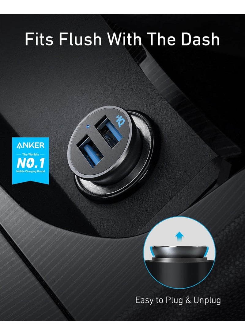 Anker Anker 320 Car Charger (24W II), Mini Aluminum Alloy Dual USB with Blue LED for iPhone16 15 14 13 12 Series, iPad Pro/Air 2/Mini, Galaxy and More - Not Compatible with Quick Charge (Black)  - Image 2