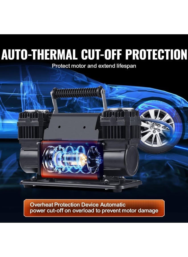 3 اكس ار ضاغط هواء مزدوج الأسطوانات 3XR 7092 عالي التحمل، 150 رطل/بوصة مربعة، 300 لتر/دقيقة، مع حماية حرارية تلقائية، 13.8 فولت، 1.5 حصان، خرطوم هواء 2 × 26 قدمًا، حقيبة حمل، و3 محولات فوهات للسيارة والشاحنة والدراجة والسيارة الترفيهية والقارب - Image 3