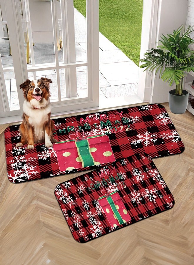 2 PCS Christmas Sponge Rugs Set, Cushion Floor Carpet, Waterproof, Oil Resistant and Anti-Fatigue PU Standing Mat for Kitchen, Floor, Office, Sink, Laundry 45*75CM+45*120CM - Image 1
