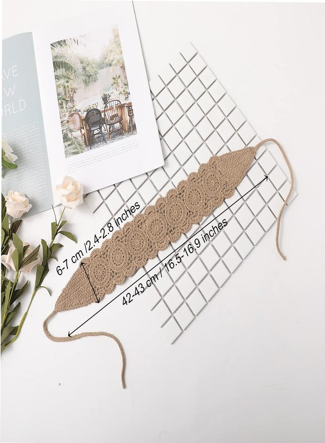 سي اتش ال اي انس اس طوق رأس CHLINS، 3 قطع من أطواق الشعر الكروشيه للنساء - طوق رأس مطاطي مزين بالزهور مصنوع يدويًا، طوق رأس محبوك بوهيمي للنساء والفتيات (بنفسجي، بيج، بني فاتح) - Image 2