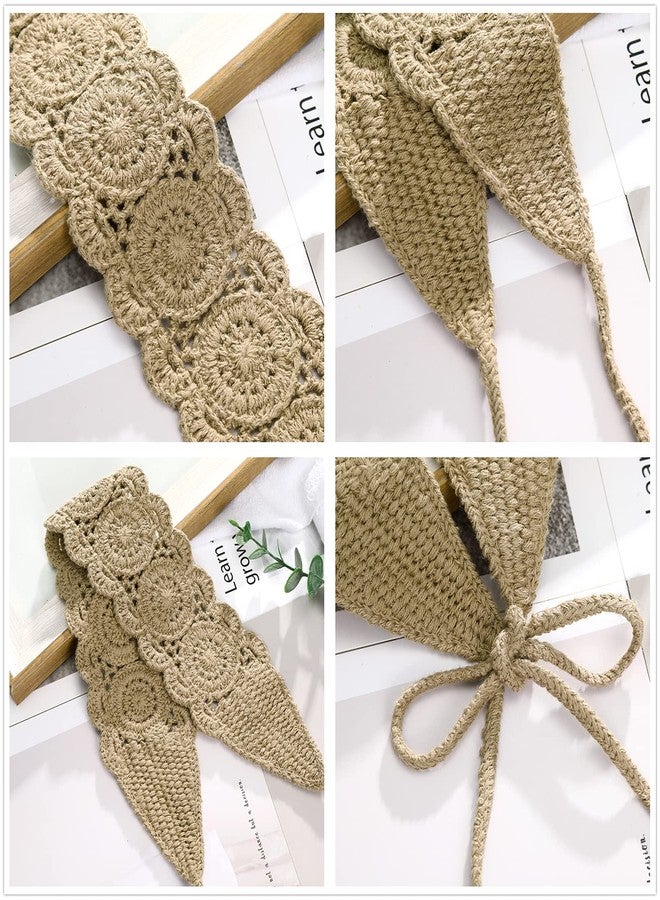 سي اتش ال اي انس اس طوق رأس CHLINS، 3 قطع من أطواق الشعر الكروشيه للنساء - طوق رأس مطاطي مزين بالزهور مصنوع يدويًا، طوق رأس محبوك بوهيمي للنساء والفتيات (بنفسجي، بيج، بني فاتح) - Image 3