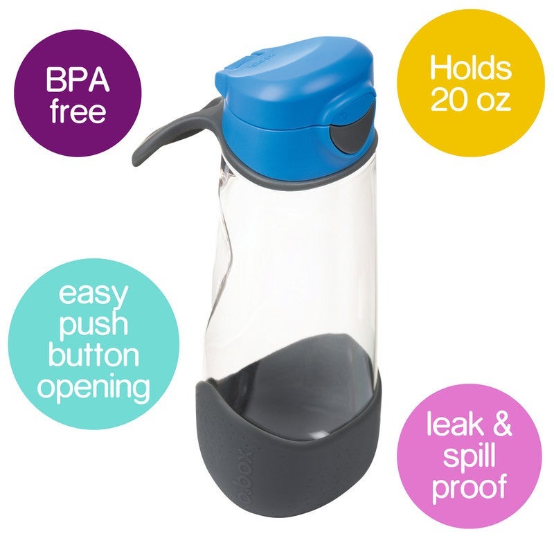 B.Box Sport Spout Drink Bottle for Kids | Easy-Flow Silicone Spout | Leakproof Push Button Lid | Ergonomic Triangle Grip | BPA-Free Tritanâ„¢ Water Bottle | 15.2 fl oz | 600ml-Blue Slate - Image 2