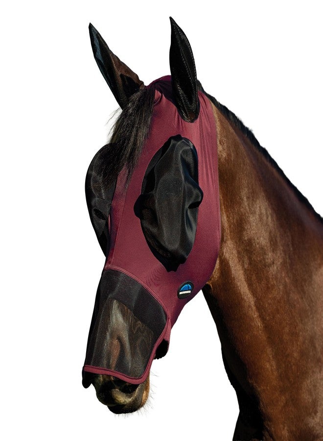 WeatherBeeta ComFiTec Luxe Stretch Fly Mask with Ears & Nose, Burgundy/Black, Large - Image 1