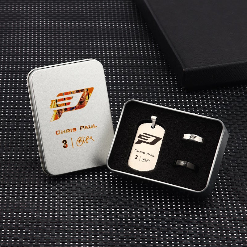 Generic Basketball Star Curry Titanium Necklace Ring Gift Set Paul