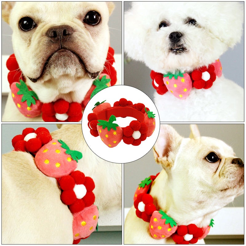 Dog Collar with Flower Strawberry Dog Collar Adjustable Dog Collar for Puppy - Image 2