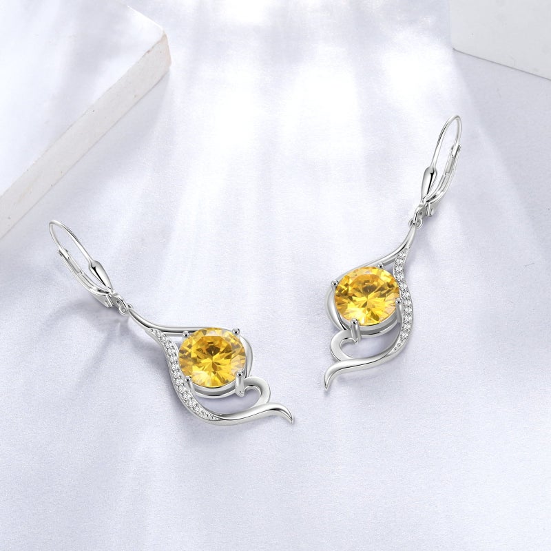 Juwaliy Women Dangle Earrings Citrine November Birthstone Sterling Silver Leverback Earrings Yellow CZ Tail Jewelry Christmas Valentine Birthday Mother's Day Gift for Her - Image 4