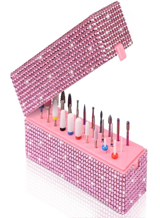 Depvko Nail Drill Bits Holder Box: 30 Holes Rhinestone Drill bit Holder Nail tech for Nail Drill bits Storage Dustproof Stand Displayer Organizer Case for Manicure Tools(Note: Drill bits not Included) Pink - Image 1