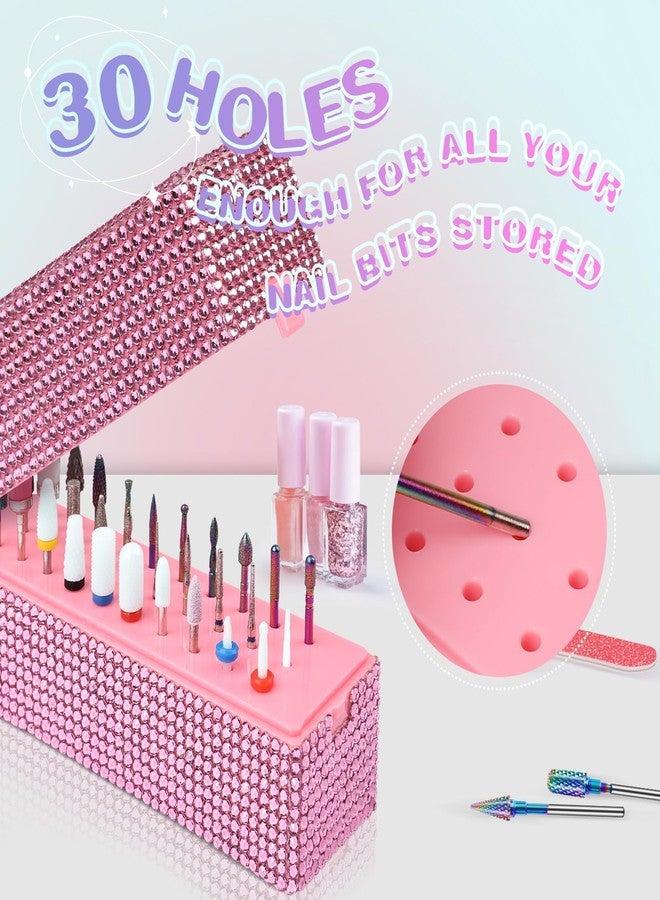 Depvko Nail Drill Bits Holder Box: 30 Holes Rhinestone Drill bit Holder Nail tech for Nail Drill bits Storage Dustproof Stand Displayer Organizer Case for Manicure Tools(Note: Drill bits not Included) Pink - Image 3