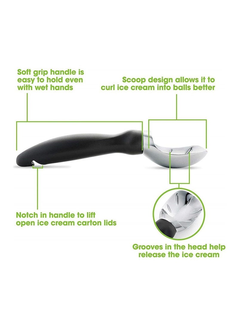 يقبست Ice Cream Scoop, Cookie Dough Scoop with Comfortable Non-Slip Rubber Grip Handle, for Fruit, Mashed Potato (Black)  - Image 3
