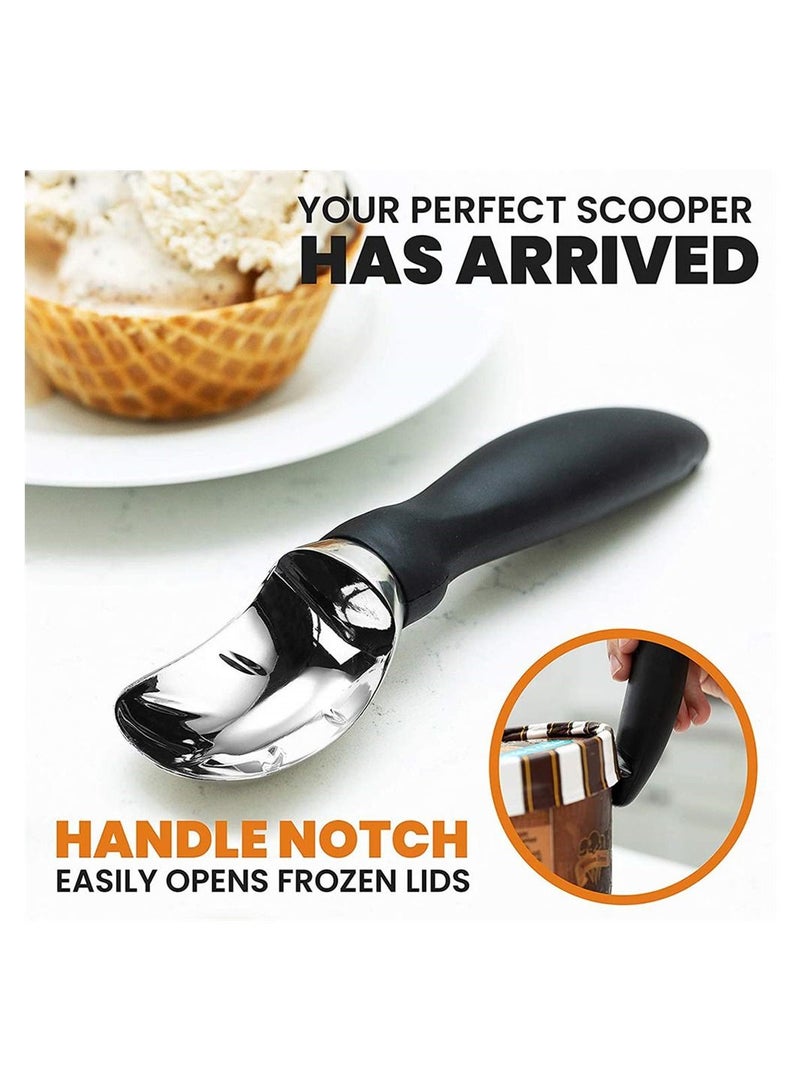 يقبست Ice Cream Scoop, Cookie Dough Scoop with Comfortable Non-Slip Rubber Grip Handle, for Fruit, Mashed Potato (Black)  - Image 2