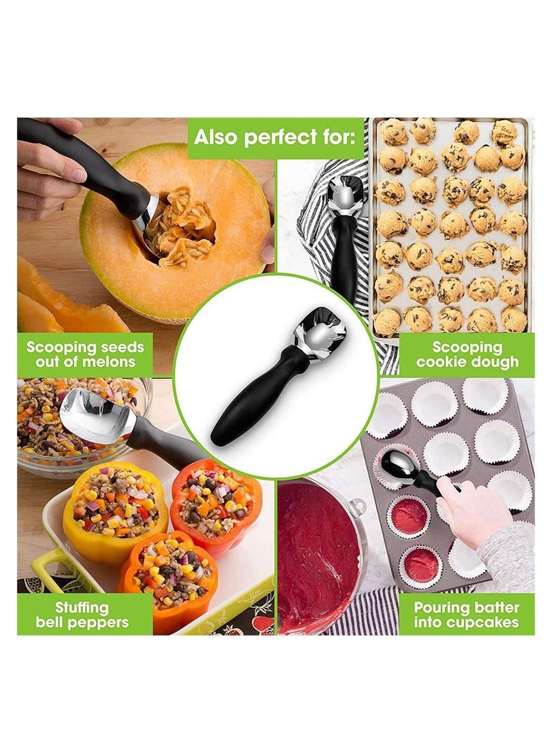 يقبست Ice Cream Scoop, Cookie Dough Scoop with Comfortable Non-Slip Rubber Grip Handle, for Fruit, Mashed Potato (Black)  - Image 4