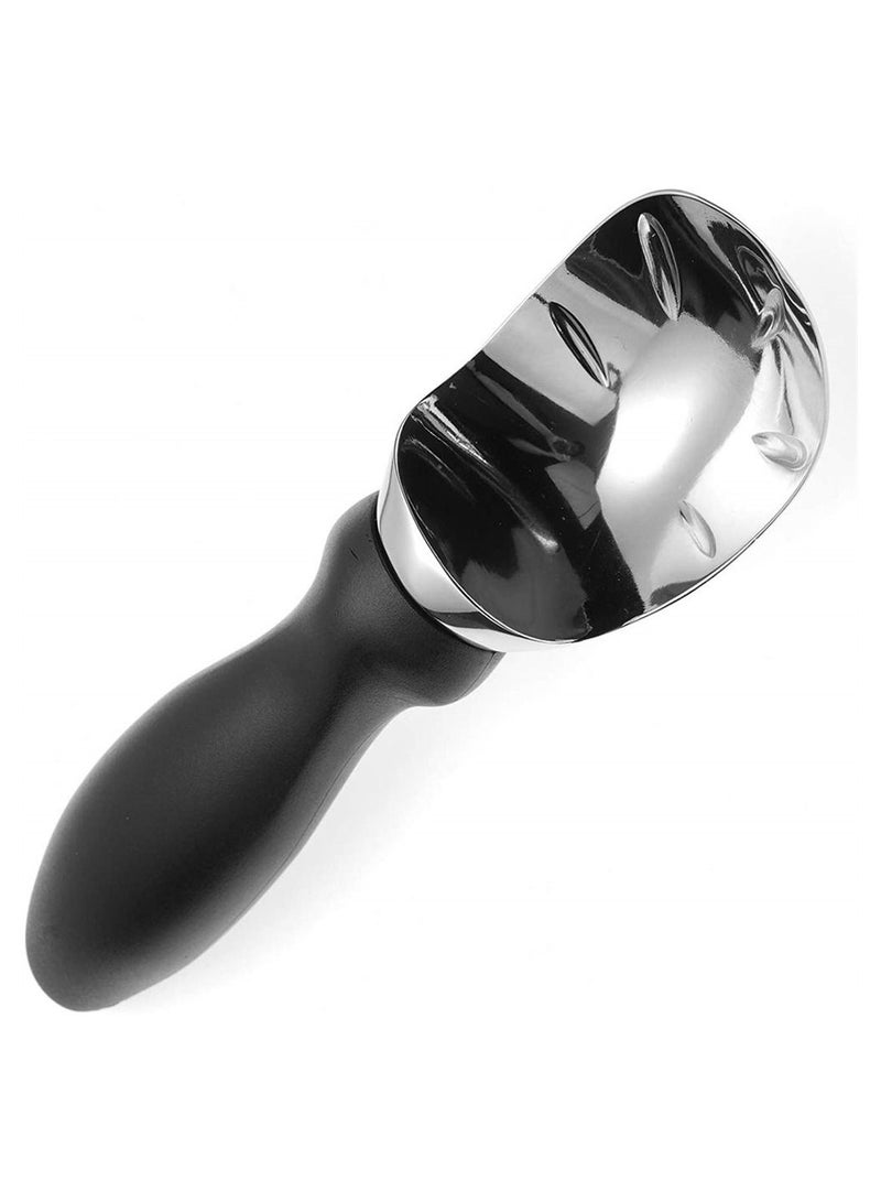 يقبست Ice Cream Scoop, Cookie Dough Scoop with Comfortable Non-Slip Rubber Grip Handle, for Fruit, Mashed Potato (Black)  - Image 1