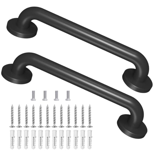 Sahans Metal Industrial Stairs Grab Wall Handrail Staircase Steps Indoor Exterior Outdoor Deck Hand Rail Safety Grab Bar Matte Black Handle for Stairs Bars Wall Elderly Grab Frame Pipe 12 Inch 2 Pack - Image 1