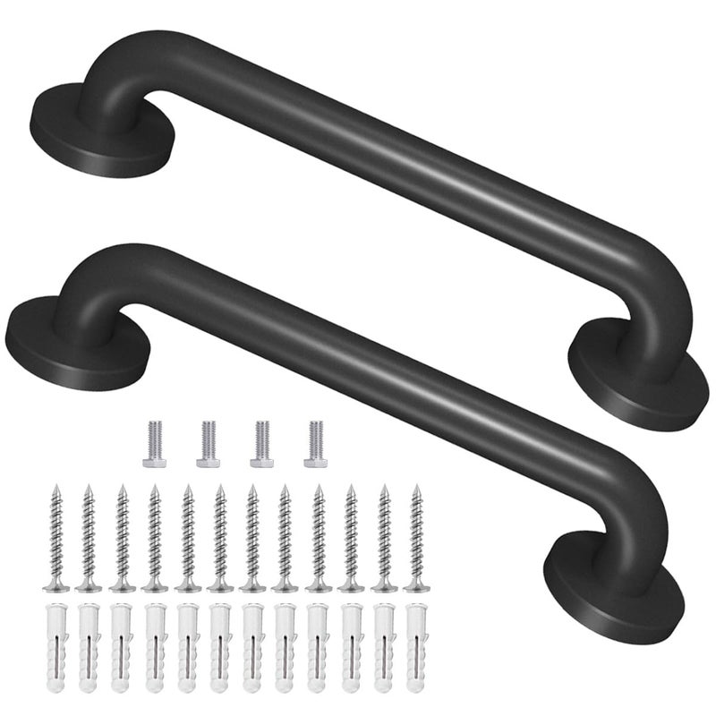 Sahans Metal Industrial Stairs Grab Wall Handrail Staircase Steps Indoor Exterior Outdoor Deck Hand Rail Safety Grab Bar Matte Black Handle for Stairs Bars Wall Elderly Grab Frame Pipe 12 Inch 2 Pack - Image 2