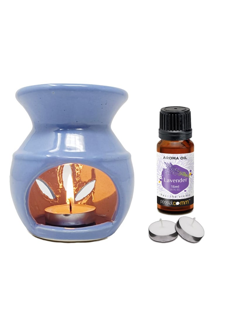 PeepalComm Peepalcomm Sky Blue Ceramic Aroma Diffuser Oil Burner with 15Ml Lavender Oil 2 Pcs TLight Candles Strong LongLasting Aroma Fragrance  - Image 2