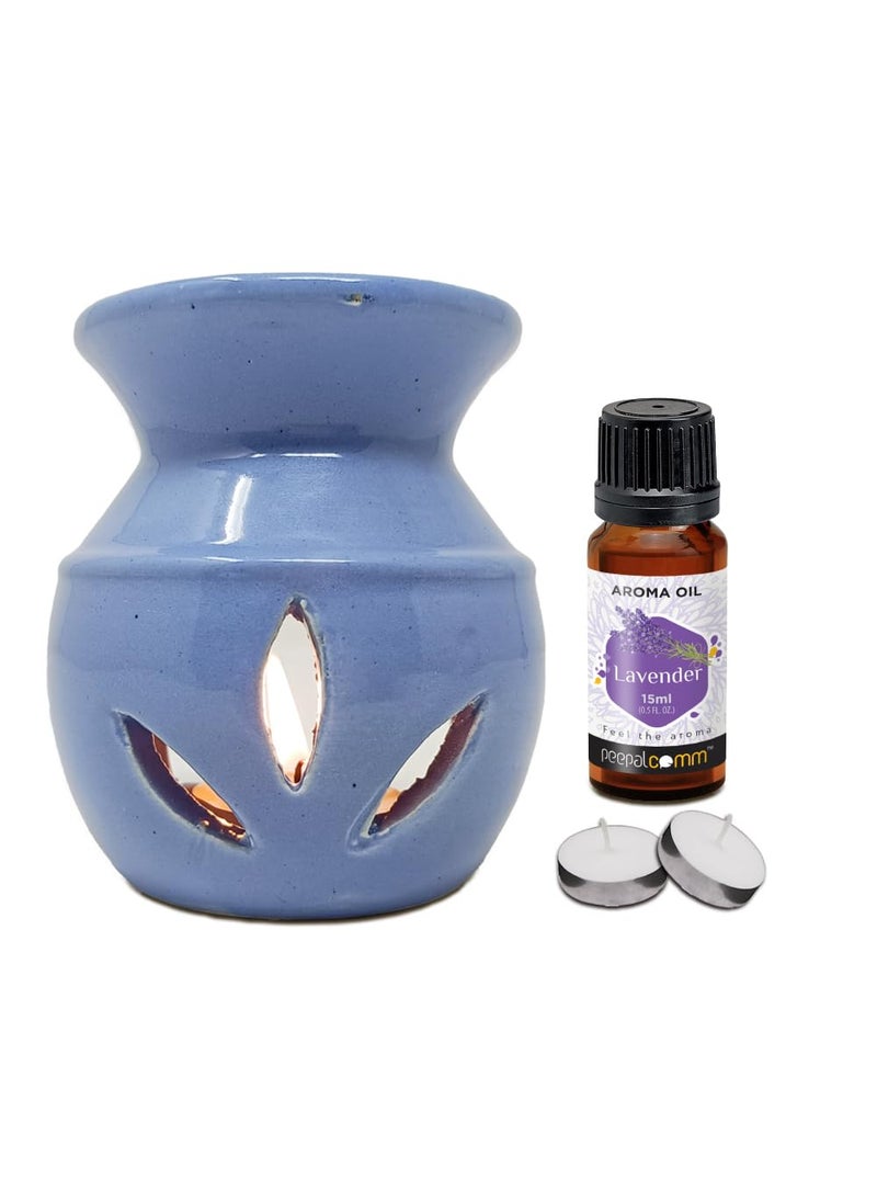 PeepalComm Peepalcomm Sky Blue Ceramic Aroma Diffuser Oil Burner with 15Ml Lavender Oil 2 Pcs TLight Candles Strong LongLasting Aroma Fragrance  - Image 1