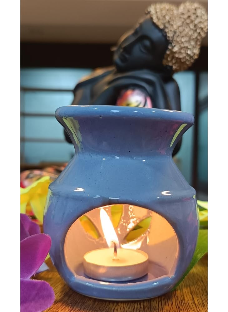 PeepalComm Peepalcomm Sky Blue Ceramic Aroma Diffuser Oil Burner with 15Ml Lavender Oil 2 Pcs TLight Candles Strong LongLasting Aroma Fragrance  - Image 5