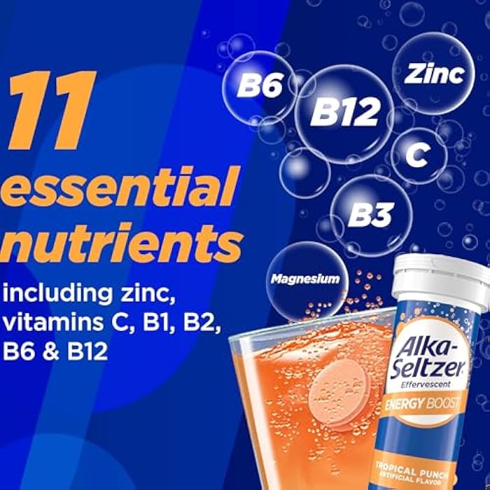 Alka-Seltzer Energy Boost: Caffeine & Guarana, B Vitamins, Supports Mental Alertness and Physical Energy, Daily Energy Supplement, Fizzy Tablets, Sugar-Free, Light Tropical Punch Flavor, 30ct - Image 4
