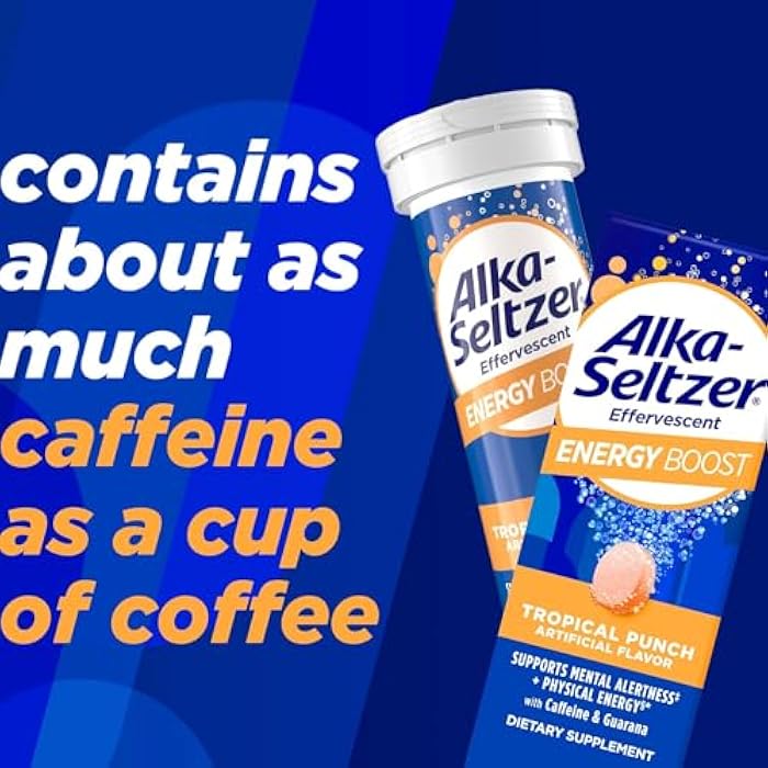 Alka-Seltzer Energy Boost: Caffeine & Guarana, B Vitamins, Supports Mental Alertness and Physical Energy, Daily Energy Supplement, Fizzy Tablets, Sugar-Free, Light Tropical Punch Flavor, 30ct - Image 3
