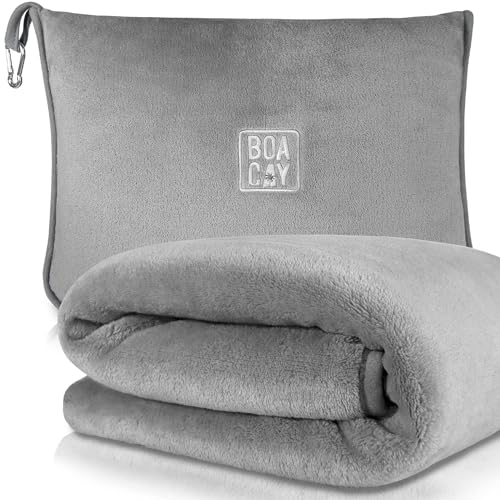 BOACAY Soft & Warm Travel Blanket for Airplane & Car - Long Flight Essential for Women, Men, Kids - Compact Pillow with Luggage Sleeve & Backpack Clip - Image 1