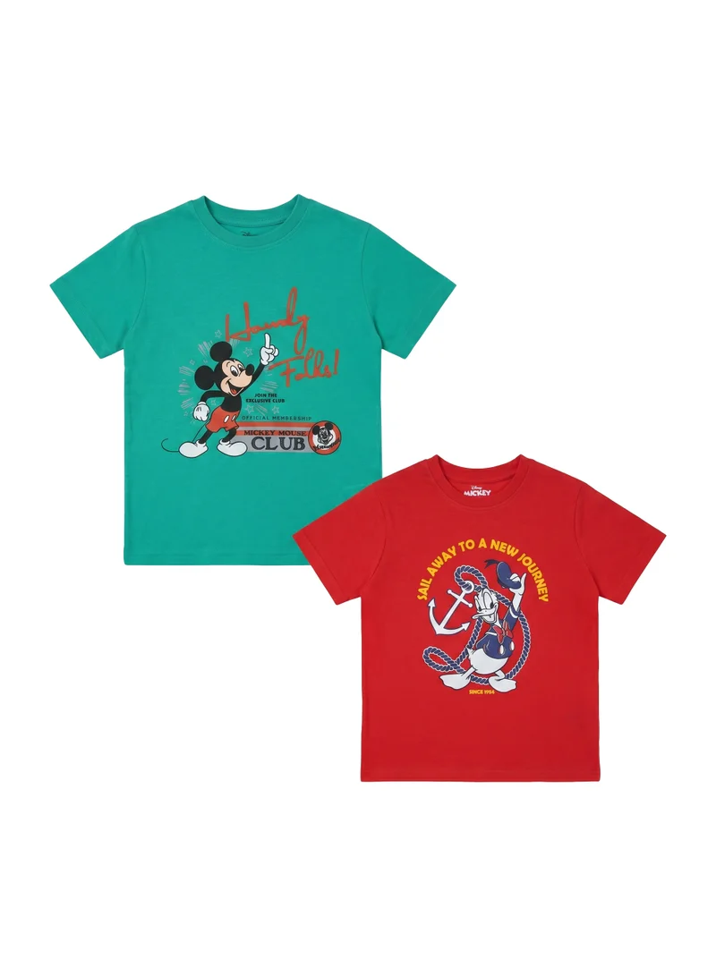 ديزني Disney Mickey Mouse & Donald Duck Toddler Boys Oversized Drop Shoulder T-Shirt (Pack of 2)