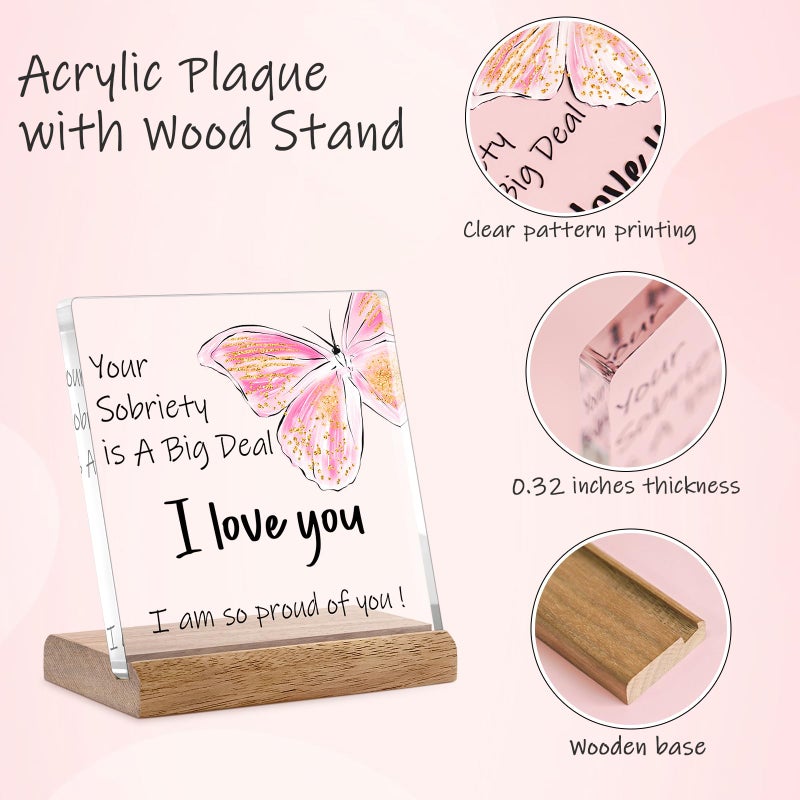 Cituarko Sobriety Gifts for Women Men,1 Year Sober Gifts One Year Best Sobriety Gifts Recovery Gifts Your Sobriety is a Big Deal I am Proud of You Gifts Plaque Sign Desk Decor with Wooden Stand Size 4.7''*4.7'' - Image 3