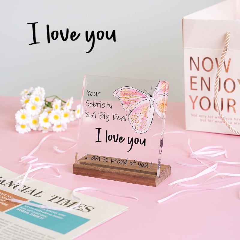 Cituarko Sobriety Gifts for Women Men,1 Year Sober Gifts One Year Best Sobriety Gifts Recovery Gifts Your Sobriety is a Big Deal I am Proud of You Gifts Plaque Sign Desk Decor with Wooden Stand Size 4.7''*4.7'' - Image 4