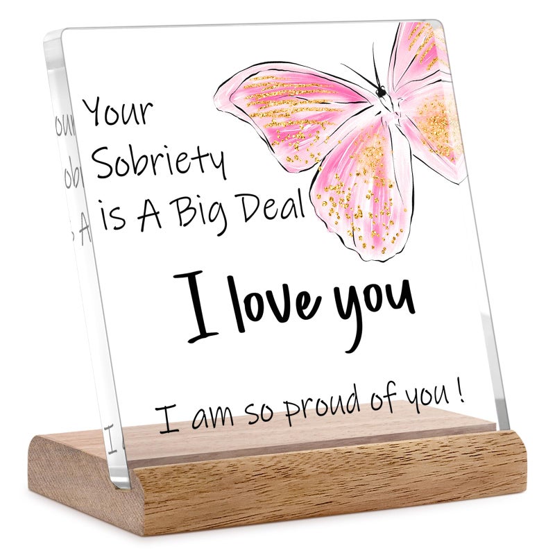 Cituarko Sobriety Gifts for Women Men,1 Year Sober Gifts One Year Best Sobriety Gifts Recovery Gifts Your Sobriety is a Big Deal I am Proud of You Gifts Plaque Sign Desk Decor with Wooden Stand Size 4.7''*4.7'' - Image 1