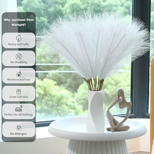 Wertuirk 30pcs White Pampas Grass - 24 Inch Faux Pampas Grass Decor, Artificial Tall Pompas Grass for Wedding Flower Arrangement, Party Decorations, Christmas and Home Decor (White) - Image 3