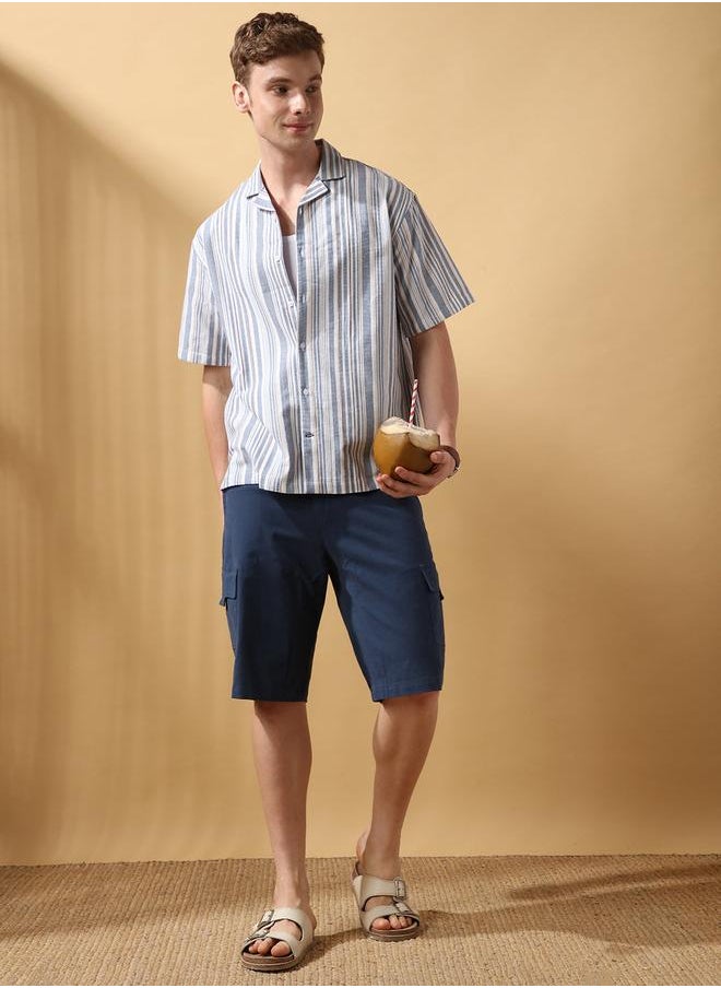 Dennis Lingo - Men's Blue 100% Cotton Striped Button Down Relaxed Shirt - Image 1