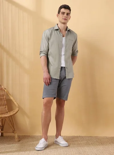 دينيس لينغو قميص رجالي بياقة كلاسيكية وفتحة أزرار بلون رمادي فاتح