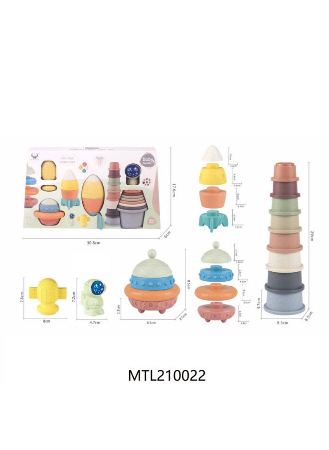 null - Export Children's Vinyl Wheat Straw Non-porous Cylindrical Embossed Letter Stacking Music Stacking Music Soft Rubber Building Block Toy-Color:638-178 - Image 1