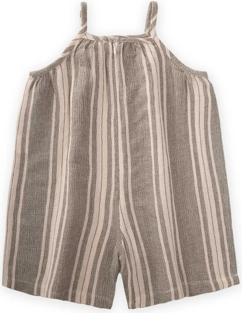 Cigit Cigit Organic Muslin Strappy Jumpsuit 1-8 Years Green Striped