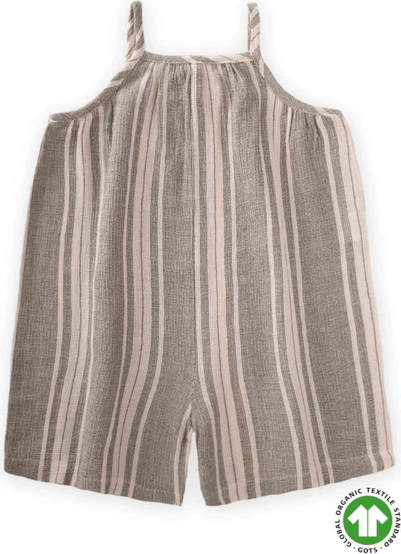 Cigit Cigit Organic Muslin Strappy Jumpsuit 1-8 Years Green Striped