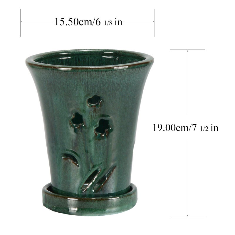 w w W&W Orchid Pot with Holes and Saucer for Repotting, 6 * 7 Inch, Green Mix - Image 5