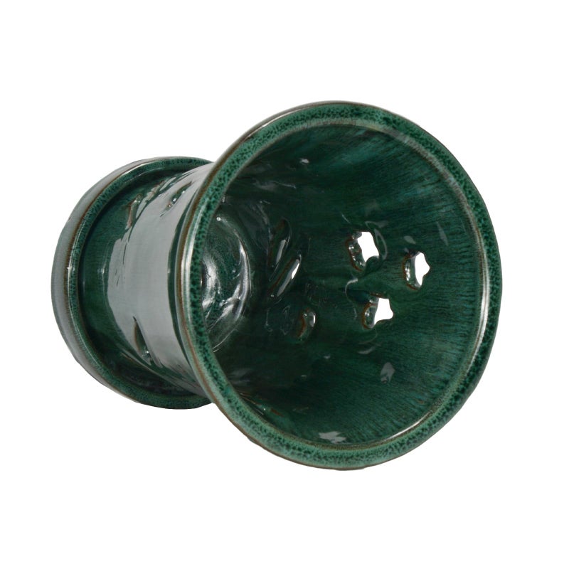 w w W&W Orchid Pot with Holes and Saucer for Repotting, 6 * 7 Inch, Green Mix - Image 4