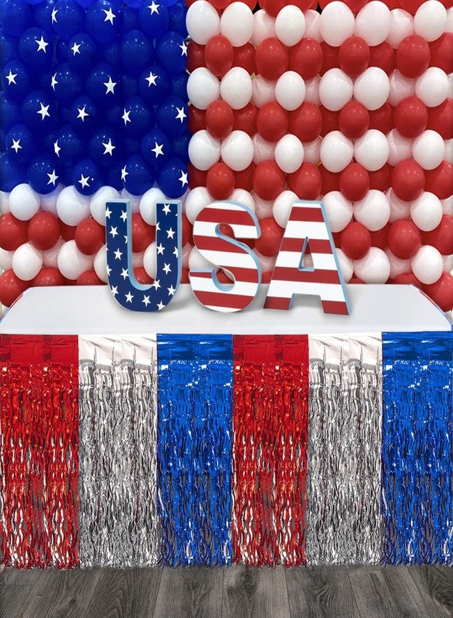 BASHOUT USA Metallic Table Skirt Set of 3, 108" x 29" Patriotic Fringe Table Skirts, Red White & Blue American Flag Tinsel Table Cover 4th of July Decorations, Memorial Day, Veterans & Election Party |BASHOUT - Image 5