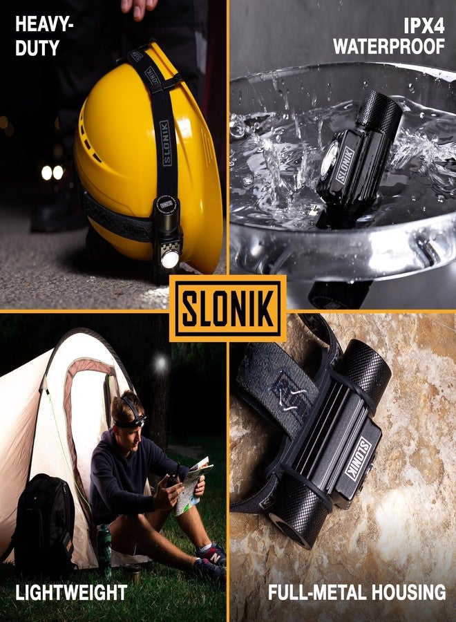 سلونيك مصباح رأس SLONIK قابل لإعادة الشحن - مصباح أمامي LED قابل لإعادة الشحن عبر USB بقوة 1000 لومن - مصباح رأس مقاوم للماء بدرجة IPX4 مع شعاع ضوء ساطع 60 قدمًا - معدات المشي لمسافات طويلة والتخييم في الهواء الطلق، أسود - مصباح رأس LED - Image 4