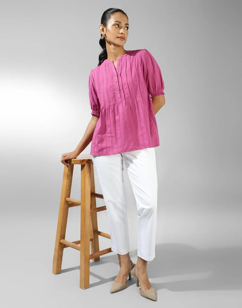 Fabindia Pink Cotton Pintucks Top