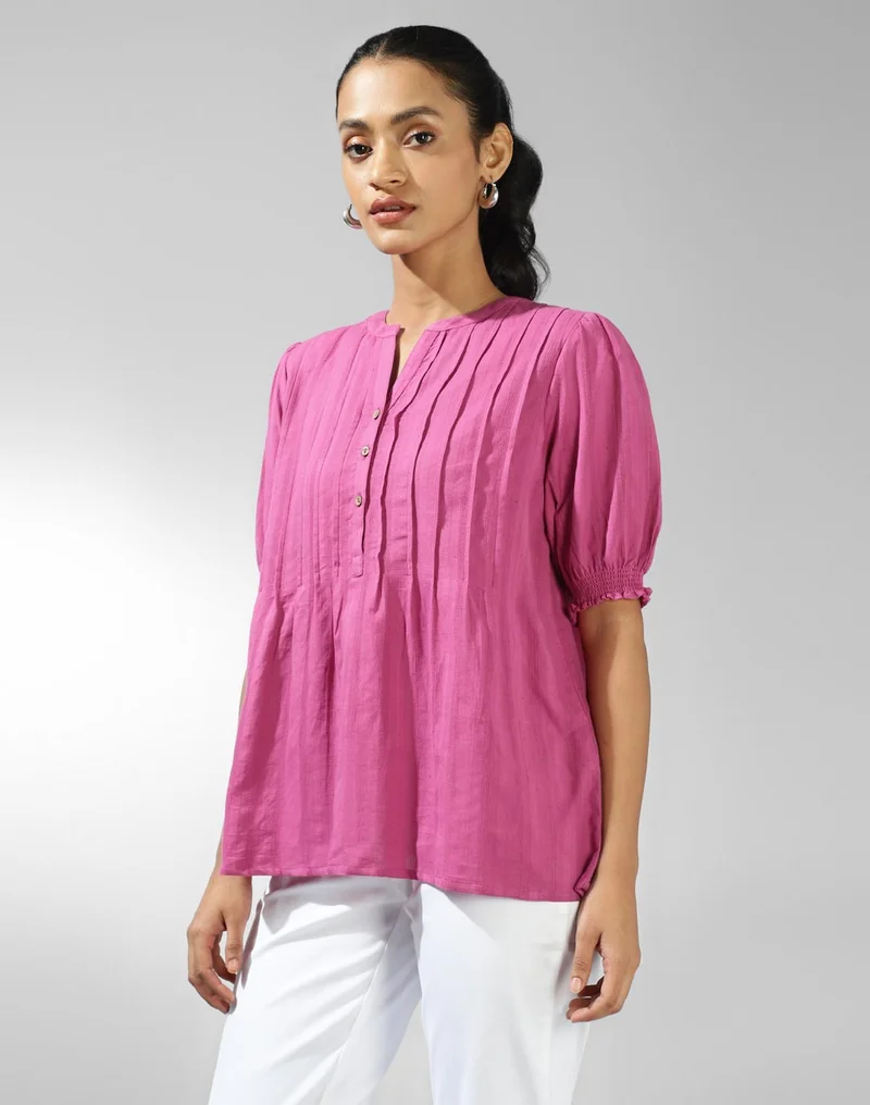 Fabindia Pink Cotton Pintucks Top