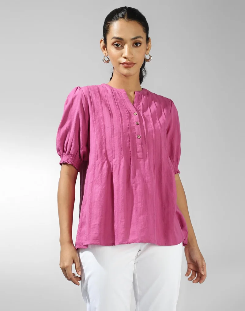 Fabindia Pink Cotton Pintucks Top