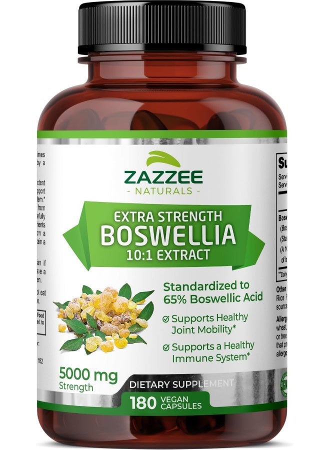 Zazzee Boswellia 10:1 Extract 5000 Mg Strength, 65% Boswellic Acid, 180 Vegan Capsules, Potent 10:1 Extract, 6 Month Supply, Non-Gmo And All-Natural  - Image 1