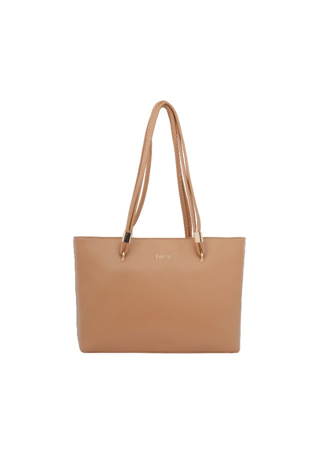 Foska Women's Large Tote & Shoulder Bag - Smooth PU Leather - Tan/Camel - 31.5x30 cm - Image 1