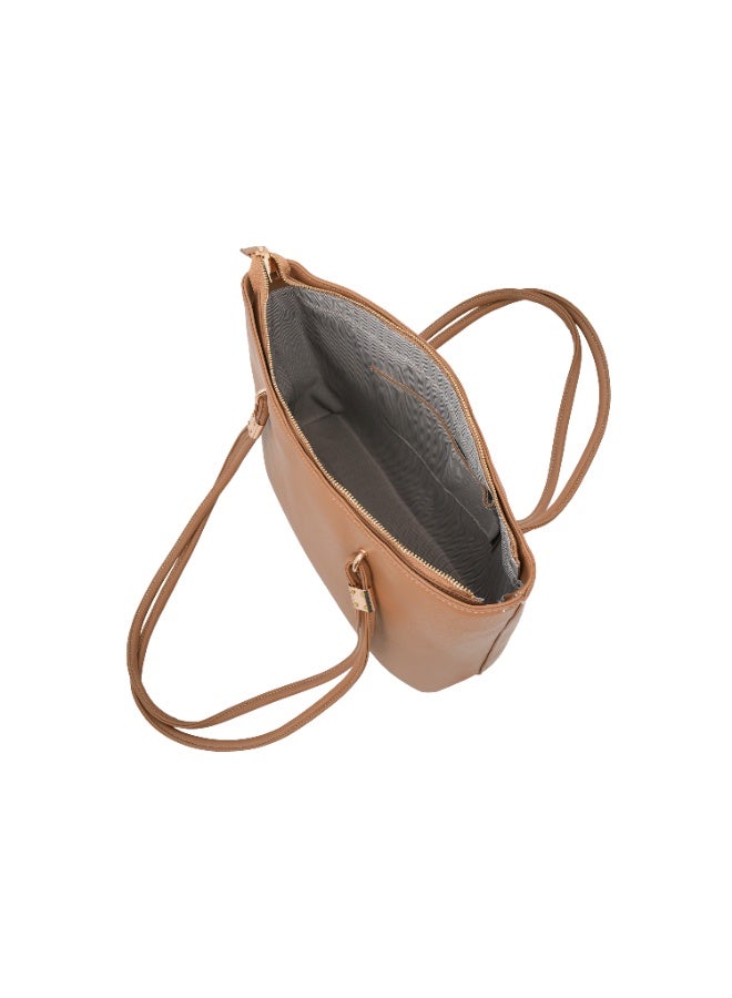 Foska Women's Large Tote & Shoulder Bag - Smooth PU Leather - Tan/Camel - 31.5x30 cm - Image 5