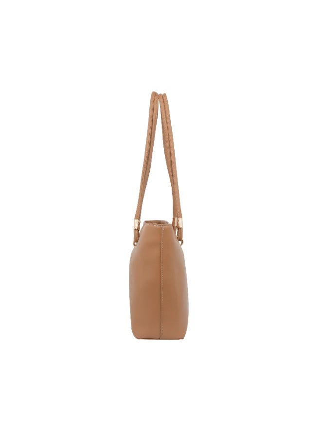 Foska Women's Large Tote & Shoulder Bag - Smooth PU Leather - Tan/Camel - 31.5x30 cm - Image 3