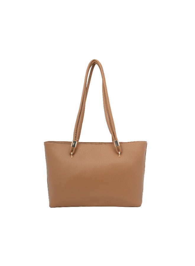 Foska Women's Large Tote & Shoulder Bag - Smooth PU Leather - Tan/Camel - 31.5x30 cm - Image 4